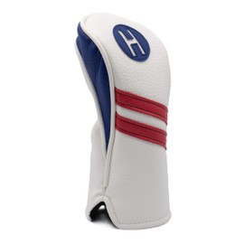 ProActive Sports Vintage Golf Club Head Covers for Hybrids| H Hybrid Headcover | Classic Leather Look | Red/White/Blue
