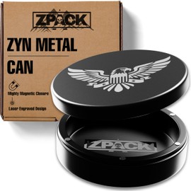 ZPACK Magnetic Zyn Metal Can, Holder, Metal Container, Carved Tin with Magnetic Closure, Aluminum Container, Slim Pouch Can, Gift for Him – Engraved Eagle Logo, Black