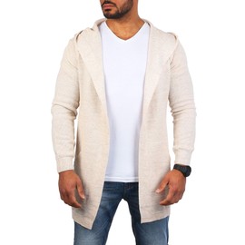 Carisma Men's Fine Knit Cardigan Lightweight Vest Cardigan with Hood Long Fit Oversize Long Fit 7717, beige