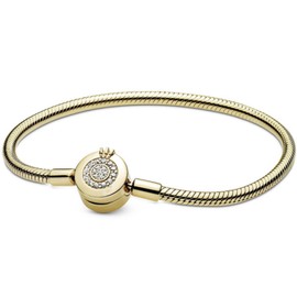 Kaytong Rose Gold & Silver Sparkling Crown O Snake Chain 925 Sterling Silver Bracelet Bangle Bead Charm DIY Simple Jewellery Gold, 20 cm