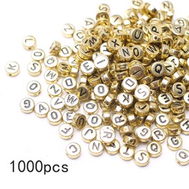 HERZWILD Letter beads for threading gold round letters beads craft beads letters A-Z beads for jewellery crafts (black gold)