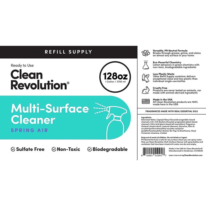 Clean Revolution Multi Surface Cleaner Refill Supply, Non-Toxic, Eco-Friendly &