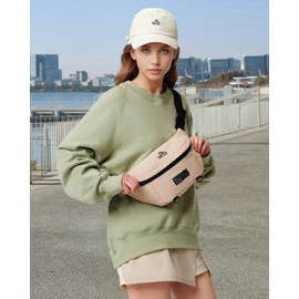 PELLIOT Large Fanny Pack Crossbody Bag Water Repellent Waist Pack Adjustable Belt Bag for Travel Hiking Running Cycling Men Women White