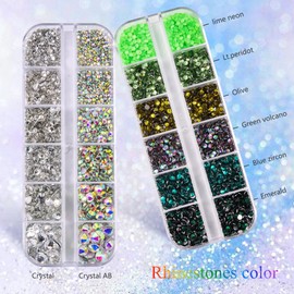 Blinginbox Flatback Rhinestones for Nails, 6380Pcs Non Hotfix Rhinestones for Craft Nail Art Charms Face Makeup Crystals, Nail Gems with Tweezers, Wax Pencil & Diamond Trays Tools