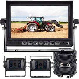 7" Wired Rear View Reverse Backup Two Camera System 1080P AHD with Audio,Parking Lines,Waterproof IP69K IR Camera for Tractor/Motorhome/Bulldozer/Snow Plow/Van/Heavy Equipment/Forklift/Skid Loader
