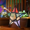 Moroco Iron Style Coloured Glasses Lantern Garden Outdoor Terrace Ornament(Black)