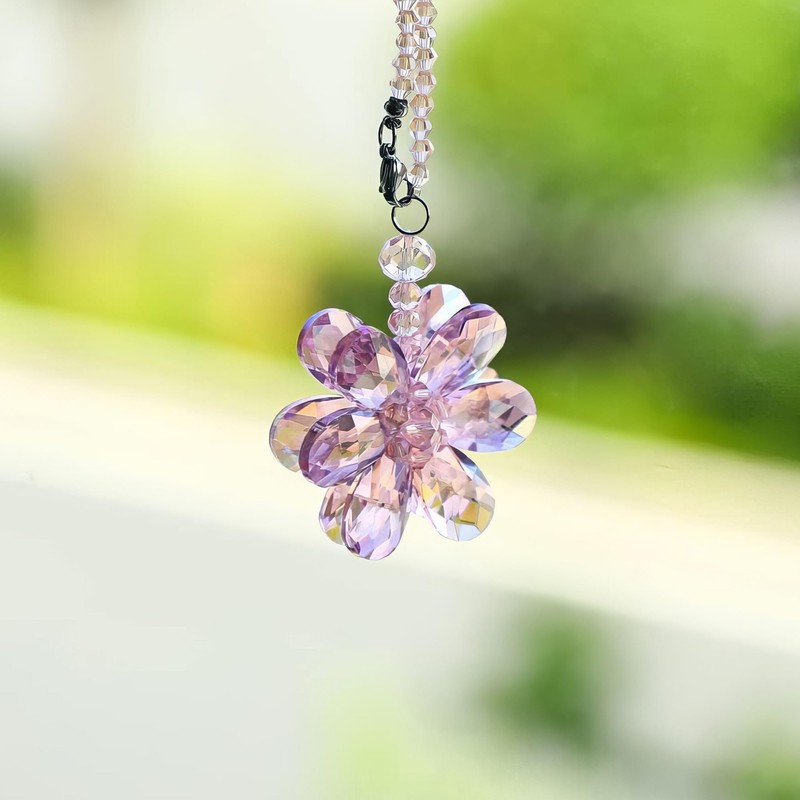 Pink Crystal Flower Car Charm for Women - Feng Shui