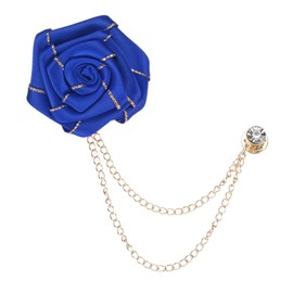 M METERXITY Rose Flower Brooch Pin for Men Suit, Cloth Flower Lapel Pin with Gold Badge Tassel Chain Brooches for Men Wedding Accessories/Prom/Party [Sapphire Blue]