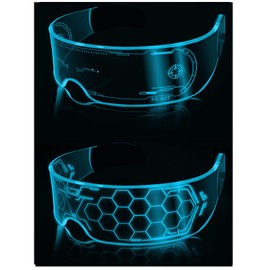 ownmysty Rave Glasses Outfits for Women Men LED Light up Glasses Alien Costume Gadgets 5 Model 7Color, Cyberpunk Accessories Neon Festival Cool Stuff for Cosplay Party Bar 2PCS Blue