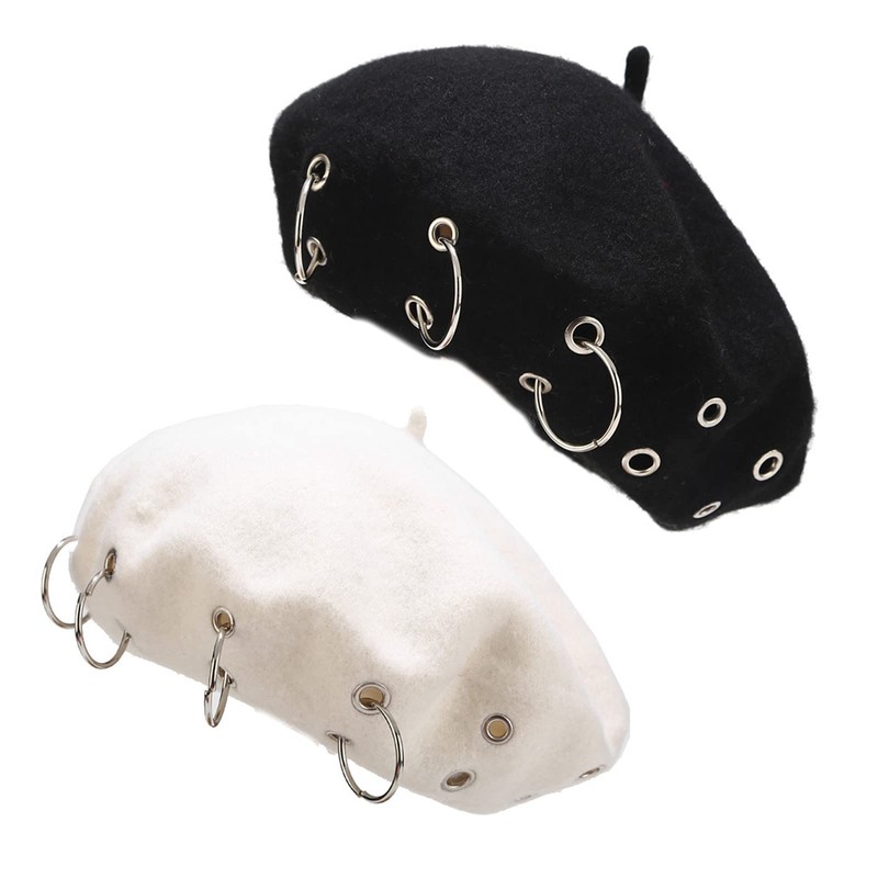 FANGFA Berets Fashion Iron Ring Painter Hat Punk Style Beret