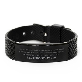 Deuteronomy 31:6 Christian Black Shark Mesh Bracelet Gifts, Faith Message Prayer Deuteronomy 31:6 Religious Bracelets for Women Men Deuteronomy 31:6 Bible Verse Inspirational Mantra Adjustable