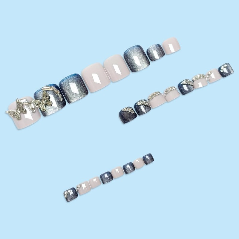 Square Press on Toenails Short Cat Eye Fake Toe Nails