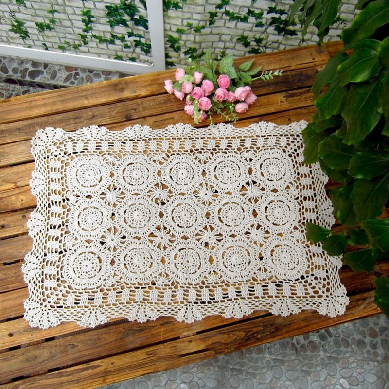 Lelefly Cotton Handmade Crochet lace Table Runners Rectangular Tablecloth Doilies
