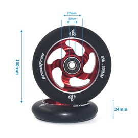B BREAKFREE 100mm Replacement Scooter Wheels Aluminum Core High Rebound Polyurethane 85A Hardness 2 Pack(Red)
