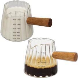 TIWPAJS 2-Pack Espresso Cups 6OZ, Espresso Accessories, Expresso Shots Cup, Espresso Shot Glass with V-Shaped Mouth, Ribbed Milk Frothing Pitcher, Glass Measuring Cup