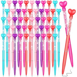 Jetec 50 Pcs Heart Shaped Ballpoint Pens Bulk Valentine's Day Gifts Wedding Glitter Retractable Metal Pens Black Ink Diamond Crystal Bling Bridal Shower Gifts Office Supplies(Rose Gold)