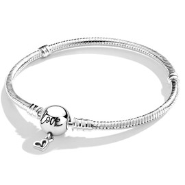 Snake Link Bracelet with Ball Clasp, Women's Love Charm Bracelet, 925 Sterling Silver, Metal Base Bracelets Compatible with Charms and Pendants, Silver