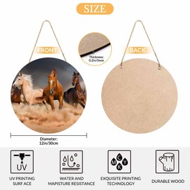 Beabes Rustic Round Sign Front Door Wreaths Running Horse 12in Wooden Hanging Sign for Bedroom Living Room Outdoor Home Decor