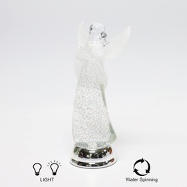 Christmas Tabletop Decor, Snow Globe Water Spinning LED Lighted Angel, Battery Operated (not Included) (12.8" H x 4.5" W x 4.5" D) by Moments in Time