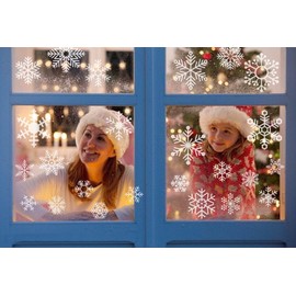 VEYLIN 48 Snowflake Window Clings Christmas Snow Flakes Stickers Reusable Holiday Decorations