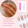 24PCS Press-On Nails with 3D Pink Flowers, Long Square Nails