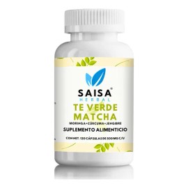 Té Verde Matcha + Moringa + Cúrcuma + Jengibre 120 cápsulas | Suplemento Alimenticio | Saisa Herbal | Digestión, Antiinflamatorio y antioxidante
