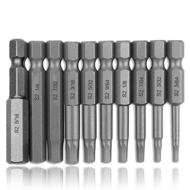 Mesee 10 Pieces 50mm Inner Hex Head Magnetic Screwdriver Bits, 1/4 Inch Hex Shank S2 Steel Hexagon Screw Driver Bit Set - SAE Imperial 5/64-5/16 Inch