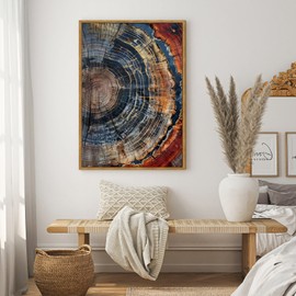 Framed Tree Ring Wall Art Prints Nature Wood Wall Decor Colorful Abstract Large Neutral Canvas Wall Art for Living Room Tree of Life Painting Picture Organic Modern Family Wall Decor 16"x24"