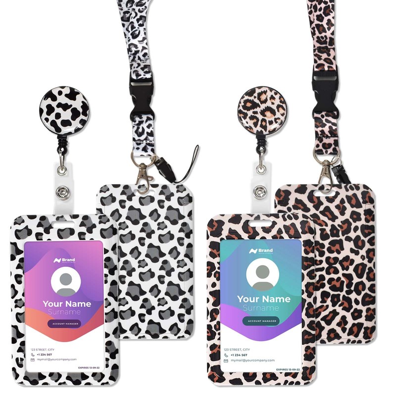 Card Holder ID Vertical, Fashionable Sliding ID Cover, 2 Leopard