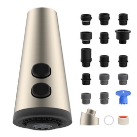 4 Function Kitchen Faucet Head Replacement Universal Pull Down Kitchen Sink Faucet Sprayer Head with 15 Adapters Compatible with American Standard/Kohler/Moen/Delta, Brushed Nickel