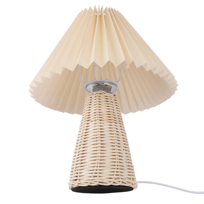 Pleated Table Lamp with Remote Control Modern Beige Fabric Shade