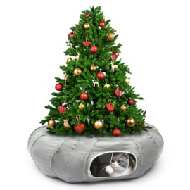 AUOON Cat Tunnel Bed with Central Mat,Big Tube Playground Toys,Soft Plush Material,Full Moon Shape for Kitten,Cat,Puppy,Rabbit,Ferret (Light Grey)