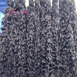 Indonesia Curly Hair Real Vietnamese Raw Human Hair Full Cuticle Aligned No Tangle Best Quality Burmese Curly Hair Bundlesstyle: Burmese curly 1 bundle, color: natural black, Stretched Length: 18 in