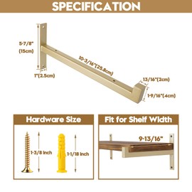 AddGrace 4 Pcs Heavy Duty Shelf Brackets Metal Gold Shelf Brackets Wall Mounted Rustic Floating Shelf Bracket with Lip（Gold） 10"