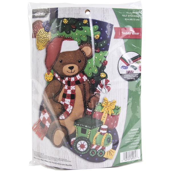 Bucilla Felt Applique Christmas Stocking Kit, 18", Teddy Bear