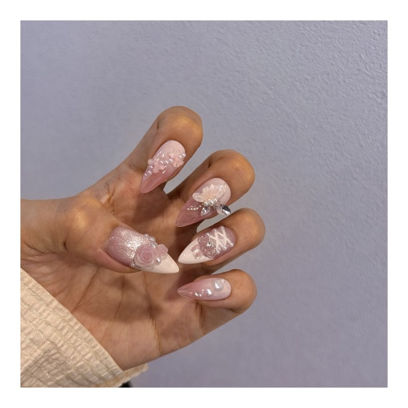 Rose Ballet Core Spring Nail Tips - L-Coffin / 로즈