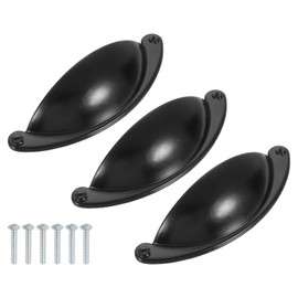 sourcing map Drawer Pulls, 3Pcs 2-1/2" - Zinc Alloy Cup Pulls with Screws, Cabinet Hardware Handles Dresser Shell Pull for Wardrobe Bathroom Kitchen (Black)