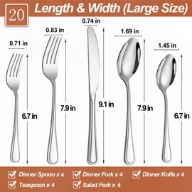 20 Pcs Silverware Set for 4 with Simple Striped Handle Design, Food Grade Stainless Steel Flatware Set, Eating Utensils Sets Include Fork/Knife/Spoon, Reusable Cutlery Set, Dishwasher Safe
