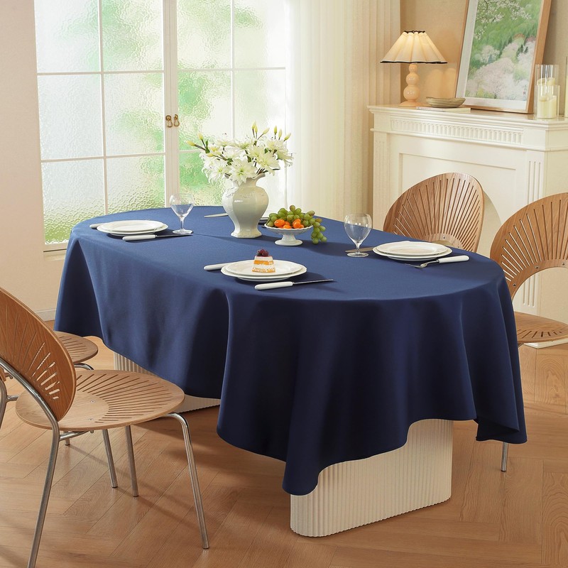 TC LUDUAN Classic Navy Blue Oval Tablecloth - Made of