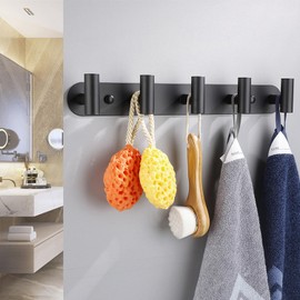 Vanloory Coat Hook Rack, Wall Mounted Coat Rack with 5 Hooks, Heavy Duty Towel Hooks Rack Wall Hooks for Hanging Clothes Jacket, Stainless Steel Coat Hanger for Bathroom Entryway Mudroom(Matte Black)