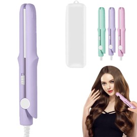 2025 New 2 in 1 Mini Dual Purpose Curling Iron, Mini Curling Wand Flat Iron Hair Straightener, Portable Travel Curl Wand for Women Short and Long Hair (Light Purple)