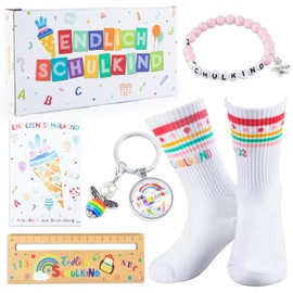 Tutukyle School Child Socks Cotton, School Child 2025 Girls, School Gift Set with School Child Keyring, Bracelet School Child, School Child, Wooden Ruler, pink