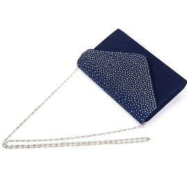 Women Diamante Envelope Clutch Bag Evening Handbag Purse Wedding, Bridal, Prom, Party Shoulder Bag (Navy)
