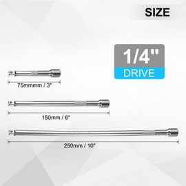 uxcell 1/4" Drive Impact Extension Bar 3" 6" 10" Chrome Vanadium Steel Extra Long Socket Wrench Extender Square Drive Socket Driver Handle for Loosening and Tightening Silver 3-Piece Set