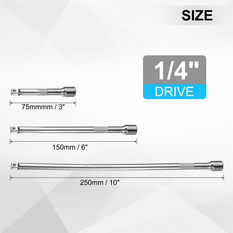 uxcell 1/4" Drive Impact Extension Bar 3" 6" 10" Chrome