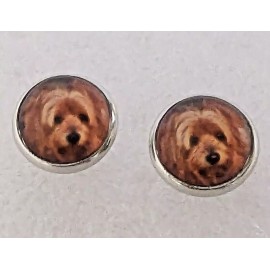 Yorkshire Terrier Dog Yorkie Small Round Silver Alloy Post Stud Earrings Jewelry