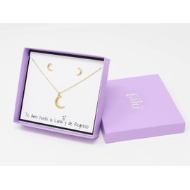 Set Collar y Aretes de Luna en Chapa de Oro de 22K Regalo para Pareja