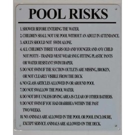 BUILDINGSINGS.COM Pool Risks Sign (White, Rust Free Aluminum 10x12)-REF24-1027