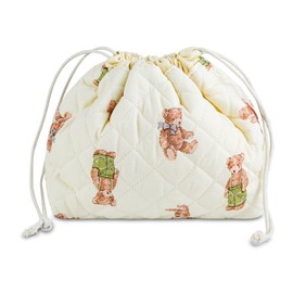 AMZMA Quilted Makeup Bag for Women, Coquette Aesthetic Cosmetic Bag, Cute Travel Toiletry Bag, Cotton Drawstring Pouch for Women and Girls