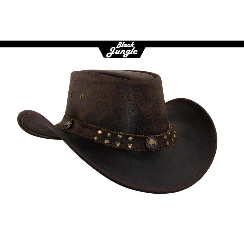 Black Jungle Yukon Leather Western Hat Australia Cowboy Hat, brown